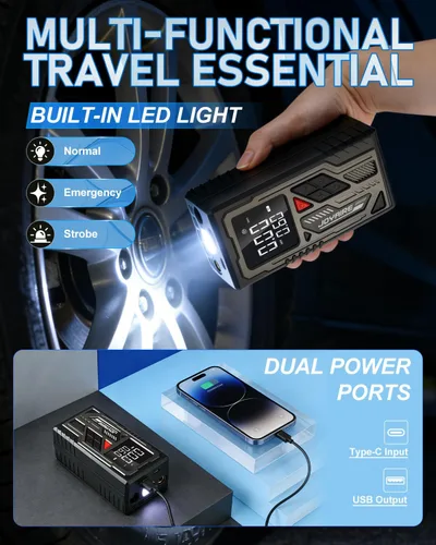 Vista 5 de Bomba de aire para inflables y neumáticos, inflador de neumáticos portátil con batería de 4000 mAh, compresor de aire inalámbrico de 150 PSI