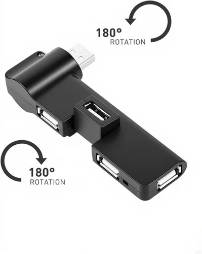 Vista 2 de HUB USB 2.0, [90°/180° grados giratorio] Mini USB 2.0 Hub 4 puertos USB Hub para portátil, unidades flash USB, disco duro móvil, portátil, PC, negro