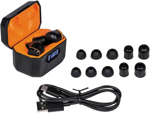 Vista 9 de Auriculares Klein Tools AESEB2 Elite Bluetooth para el lugar de trabajo, auriculares True Wireless, protección auditiva NRR 25 dB, tiempo