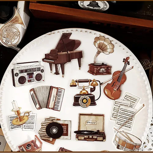Vista 4 de Doraking 40 calcomanías de instrumentos musicales, calcomanías estéticas para sala de música, bandas de sótano, decoración de adolescentes