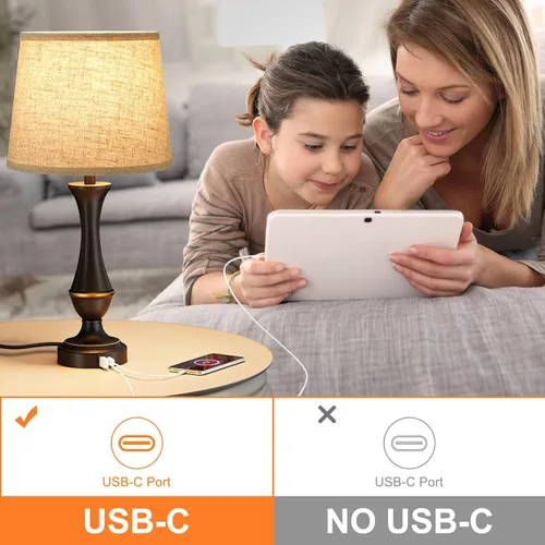 Vista 7 de Seealle - Juego de 2 lámparas táctiles mejoradas para mesitas de noche - Lámparas de noche con USB C+A, iluminación regulable de 3 niveles