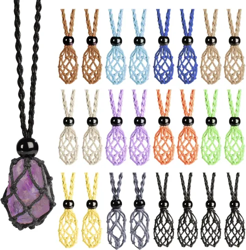 Vista 13 de 24Pcs Collar de Cristal Ajustable Collar de Piedra de Cristal Collar con Colgante Cordón de Collar Trenzado a Mano Cuerdas para Hacer Joyería