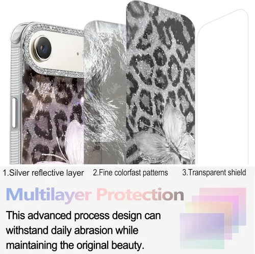 Vista 407 de I-MGAE-IN-AR - Funda diseñada para iPhone 12 y 12 Pro, diseño de mariposa plateada brillante, funda protectora de poliuretano termoplástico, suave