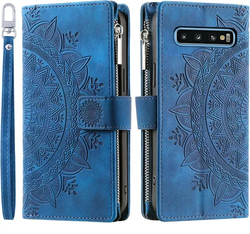 Vista 6 de Asuwish Funda de teléfono para Samsung Galaxy S10 con protector de pantalla de vidrio templado y correa para la muñeca Mandala Flower Flip Zipper