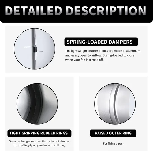 Vista 3 de Amortiguador de corriente trasera de 4 pulgadas, bloqueador de obturador de conducto de ventilación de retroceso, inserto de conducto de reflujo