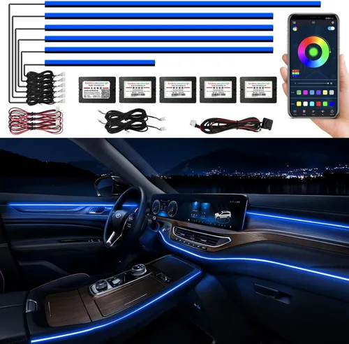 Vista 8 de Luces acrílicas para interior de automóvil, tira de luz LED AMKI para automóvil con control de aplicación y subcontrol, accesorios de automóvil, kit