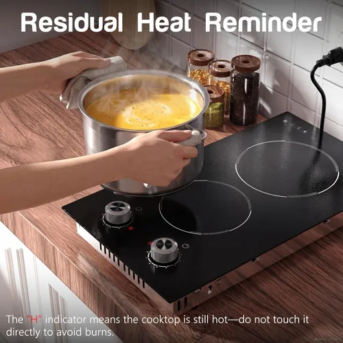 Vista 6 de Placa de cocina eléctrica de 2 quemadores, enchufe de estufa eléctrica de 110 V, placa de cocina eléctrica de 2000 W con controles de perilla