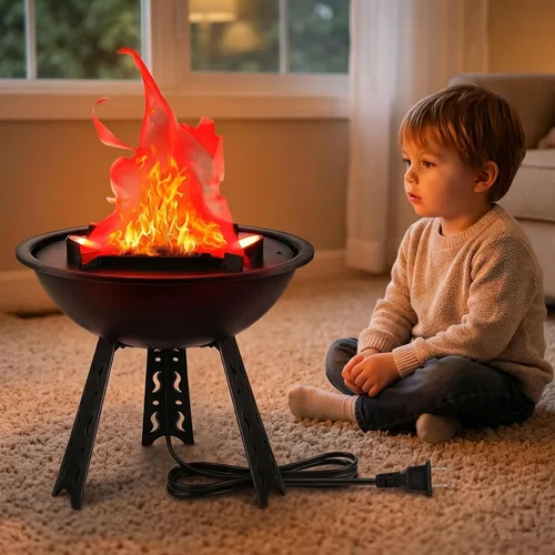 Vista 4 de Lámpara de Fuego Falso 3D LED - Lámpara de Mesa Eléctrica Artificial de 110V Efecto de Fogata Efecto de Luz Realista Suministros para Halloween