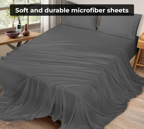 Vista 4 de Royale Linens Juego de 6 sábanas encimeras a granel, sábanas superiores, microfibra suave de 1800, resistente a las arrugas y a las manchas