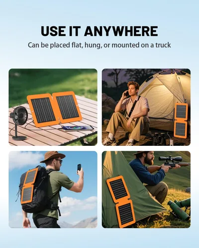 Vista 8 de SOLUPUP Paneles Solares, Cargador Solar Pequeño de 10W con USB-A de 5V y USB-C de Carga Rápida IPX5 Impermeable Plegable Panel Solar Portátil