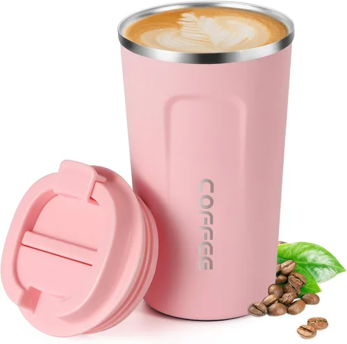 Vista 10 de 12oz (380ml) Taza de Café Aislada al Vacío para Viaje, Vaso Reutilizable de Acero Inoxidable de Doble Pared a Prueba de Fugas con Tapa, Taza Térmica