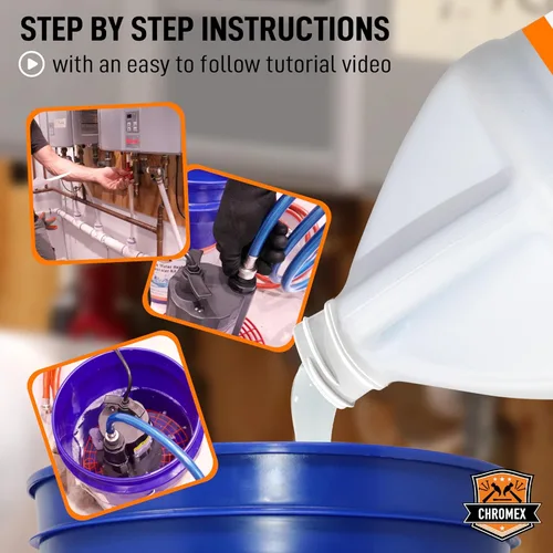 Vista 4 de Chromex - Solución para desincrustar calentadores de agua sin tanque Desincrustante altamente efectivo, 1 galón