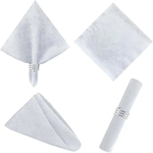 Servilletas cuadradas de jacquard blanco, servilletas de poliéster suave resistentes a las arrugas con diseño damasco, servilletas de tela para