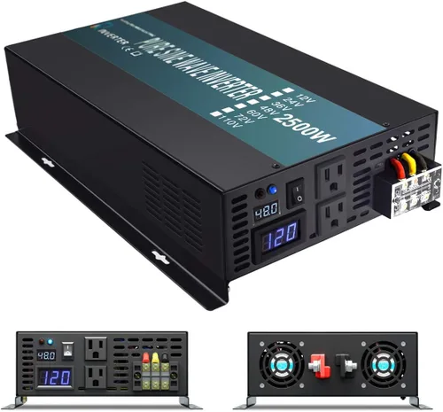Vista 10 de WZRELB Inversor solar de onda sinusoidal pura de 1500 W, 24 V CC a 120 V CA, inversor de corriente fuera de la red para camping RV