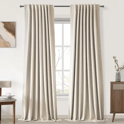 Vista 14 de UHITECH Cortinas opacas cortas de 24 pulgadas de largo para sala de estar, juego de 2 paneles con pestaña trasera, bolsillo para barra, cortinas