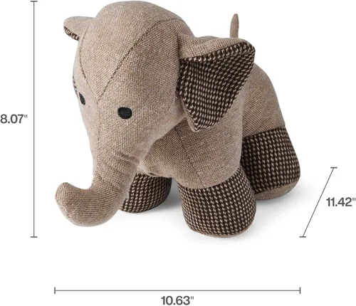 Vista 2 de Elements Tope de puerta de tela ponderada con elefante de tweed marrón de 10.63 x 11.42 x 8.07 pulgadas