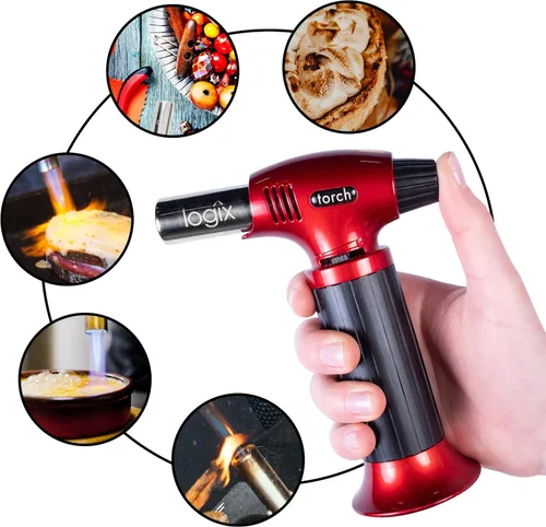 Vista 2 de Logix 20911 - Encendedor de butano, antorcha de cocina para caramelizar, sellar, recargable con bloqueo de seguridad, llama doble ajustable