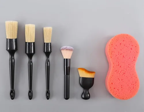 Vista 7 de Juego de 6 cepillos para detallado de coche, cepillos ultra suaves de pelo de jabalí, kit de cepillos de limpieza automotriz para ruedas, rejilla