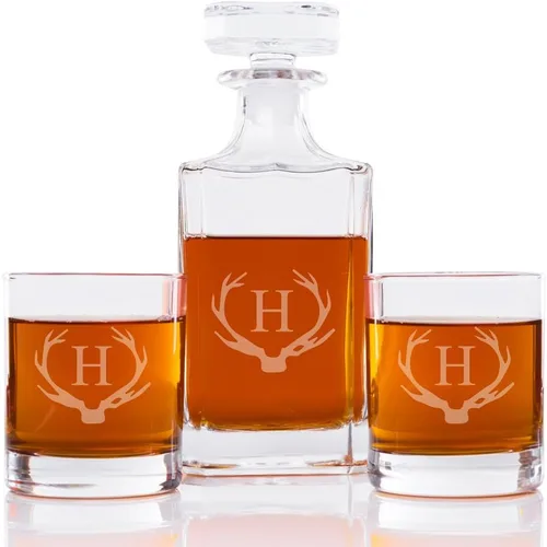 Vista 11 de Abby Smith Juego de decantador de whisky y rocas con inicial de cuerno, letra A