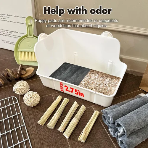 Vista 4 de RUBYHOME Caja de arena para conejos Caja de arena para conejitos Entrenador de orinal para conejillo de indias Rincón de cama Bandeja de orinal