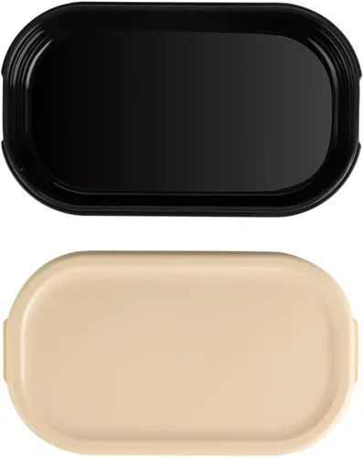 Vista 12 de Restaurantware Bento Tek - Recipientes de salsa de 3.7 x 2.2 x 1.1 pulgadas, 4 tazas negras con tapas, con tapa beige, de plástico para microondas