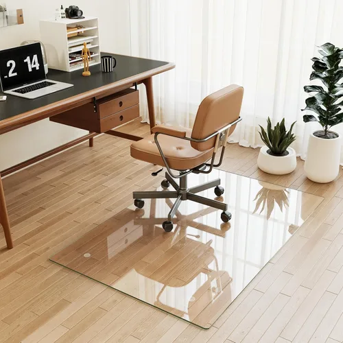 Vista 15 de [Vidrio templado] Tapete para silla de vidrio de 30 x 48 pulgadas, tapete de piso duro resistente con esquinas redondas y borde pulido, tapete