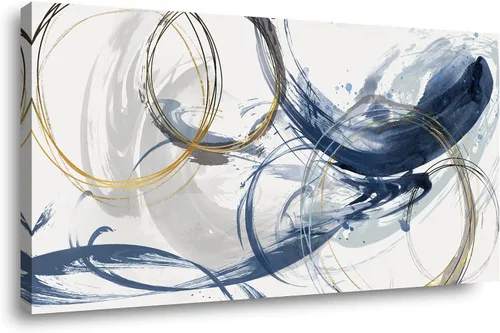 Sxurmtiie Lienzo decorativo para pared, arte abstracto, fantasía azul, grafiti colorido sobre fondo blanco, 32 x 48 pulgadas, arte moderno,