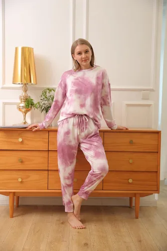 Vista 5 de Conjunto de sudadera a juego con estampado de teñido anudado para mamá y yo, conjunto de sudadera de manga larga y pantalones deportivos