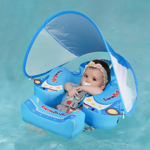 Swimbobo - Flotadores para piscina con toldo no inflable, material de tela suave y agradable a la piel, flotador de natación infantil para niños y