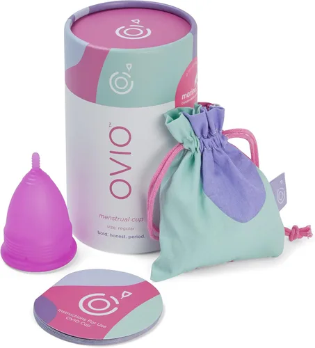 OVIO Copa menstrual – Taza reutilizable suave y flexible de silicona 100% de grado médico con bolsa de viaje – sin fugas y fiable
