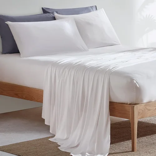 Vista 8 de SLEEP ZONE Sábanas tamaño individual, 100% viscosa derivada del bambú, juego de sábanas refrescantes sedosas tamaño Queen, bolsillo profundo de 16
