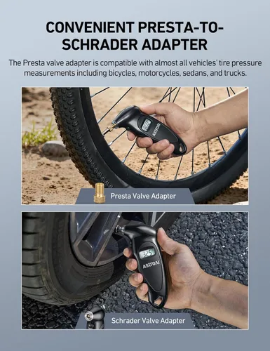 Vista 7 de AstroAI Medidor digital de presión de neumáticos de 0 a 150 PSI, preciso en 0.1 incrementos, LCD retroiluminado y adaptador de válvula Presta