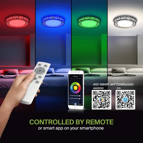 Vista 6 de ASD Lámpara de techo inteligente RGBW de 12 pulgadas con control remoto, color negro mate de 20 W, 120 V, 2700-6500 K, regulable, control