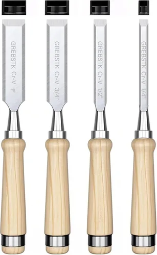 Vista 10 de GREBSTK Juego de 4 cinceles de madera CRV bisel de acero con bordes afilados con tapas de seguridad para carpintería y proyectos de bricolaje