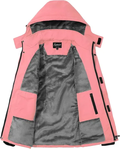 Vista 2 de Spmor - Chaqueta de esquí impermeable para mujer, para montaña, lluvia, abrigo de invierno, a prueba de viento, con capucha