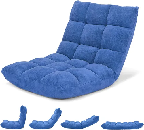 Vista 18 de Giantex Silla de piso plegable con soporte de espalda, 14 posiciones ajustables, cama plegable acolchada, sofá reclinable, silla de piso
