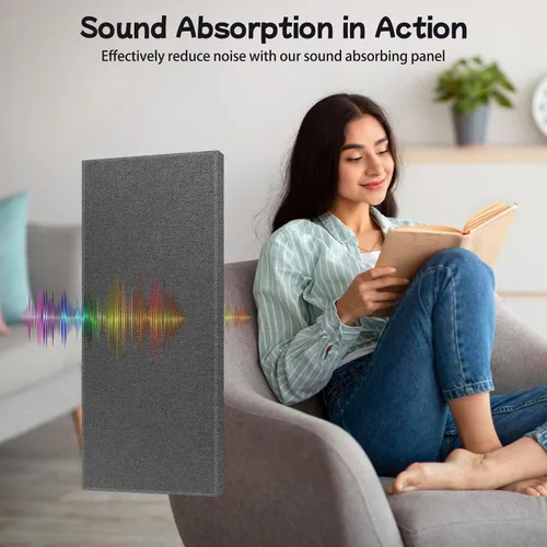 Vista 4 de Paquete de 2 paneles acústicos absorbentes de sonido, paneles de pared de fibra de vidrio de 47 x 23 x 1 pulgada de grosor, paneles de pared