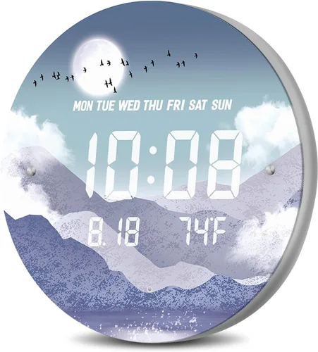 Reloj de pared digital SCOAGE con luz nocturna MoonCloud moderno de 7 niveles de brillo 12/24H LED automático con temperatura fecha hora pantalla