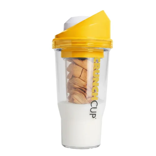 Vista 8 de CRUNCHCUP XL Blanco - Tazas de plástico portátiles para cereales de desayuno para llevar, recipiente para cereales y leche para tu cereal