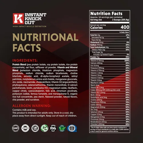 Vista 3 de Instant Knockout Complete Shred - Batido de reemplazo de comidas, sabor vainilla, alto en proteínas, enriquecido con vitaminas, nutricionalmente