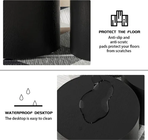 Vista 8 de Juego de 2 mesas de centro redondas, mesa auxiliar anidable y mesa auxiliar de madera con tambor circular pequeño para sala de estar y oficina, sin