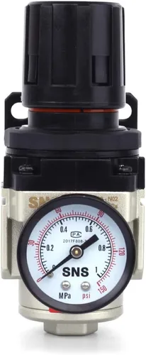 Vista 5 de SNS AR3000-N03 Regulador de presión de aire con rosca hembra 3/8 NPT 0-150 PSI ajustable, con soporte y calibre