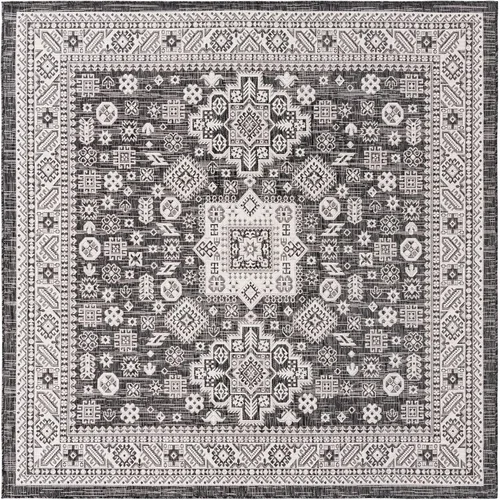 Vista 28 de Unique Loom Outdoor Aztec Collection Alfombra de área, Chalca (7 pies 10 pulgadas, cuadrada, azul/marfil)