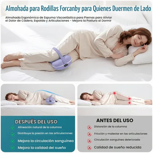 Vista 5 de Almohada de rodilla para personas que duermen de lado, almohada suave de alineación de la columna vertebral, almohadas de rodilla de espuma Cubierta