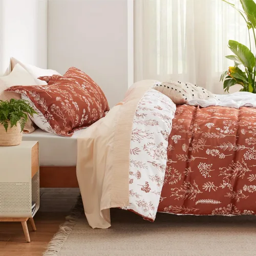 Vista 7 de Bedsure - Funda de edredón tamaño King – Juego de funda de edredón reversible terracota de 3 piezas con cierre de cremallera, juego de ropa de cama