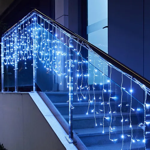 Vista 8 de GTSYDING - Luces LED de carámbano, 96 luces LED, 13 pies, 8 modos, cortina de ventana extensible, hadas, luces de Navidad, techo, parpadeantes