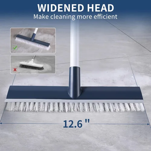Vista 2 de BOOMJOY Cepillo de limpieza de suelo con mango largo de 57 pulgadas, cabeza de 12 pulgadas de ancho, raspador y cepillo 2 en 1, cerdas rígidas