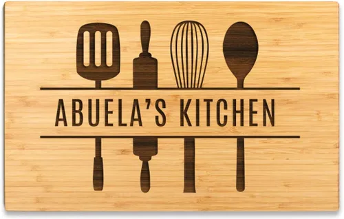 Andaz Press Tabla de cortar grande de madera de bambú, 17.75 x 11 pulgadas, cocina de Abuela, gráficos de utensilios, 1 paquete, tabla de cortar