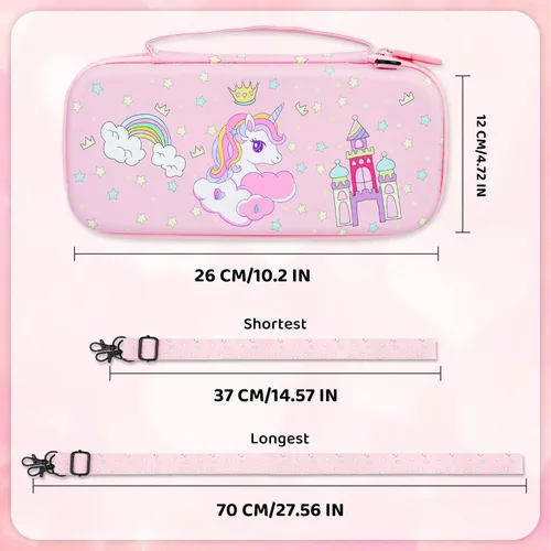 Vista 3 de RHOTALL Lindo juego de funda de transporte de unicornio para Nintendo Switch OLED, funda de almacenamiento rosa para Switch OLED y accesorios