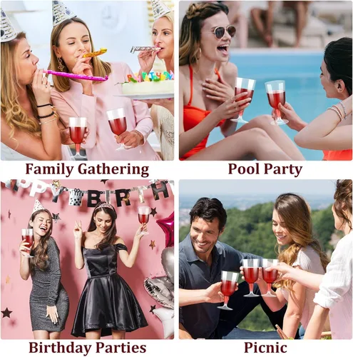 Vista 7 de Meanplan 100 copas de vino de plástico con tallo de 6 onzas, vasos de vino de plástico para fiestas, apilables, desechables, para fiestas y picnics